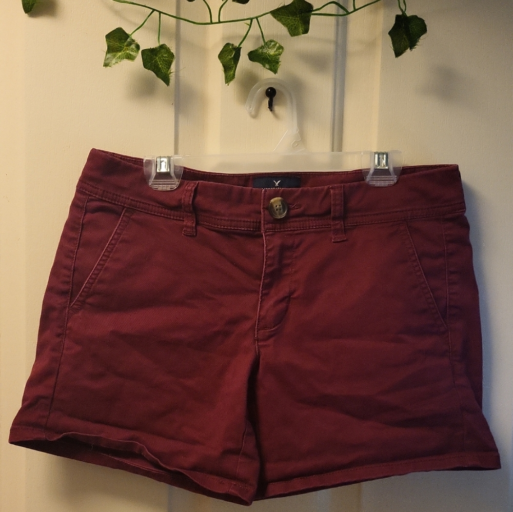 American Eagle Outfitters Maroon Midi Stretch Shorts